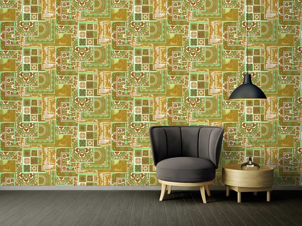 Non woven-tapet design Profhome 370482-GU lätt texturerad glansigt mönster matt bakgrund färg guld grön brun 7,04 m2