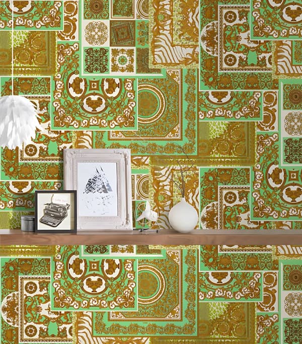 Non woven-tapet design Profhome 370482-GU lätt texturerad glansigt mönster matt bakgrund färg guld grön brun 7,04 m2