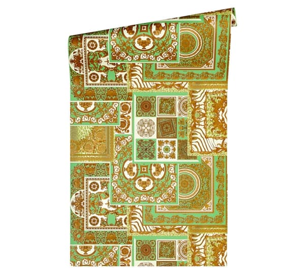 Non woven-tapet design Profhome 370482-GU lätt texturerad glansigt mönster matt bakgrund färg guld grön brun 7,04 m2