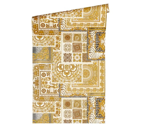 Non woven-tapet design Profhome 370484-GU lätt texturerad glansigt mönster matt bakgrund färg guld silver grå grädde 7,04 m2