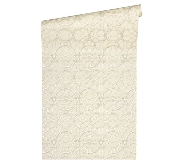 Non woven-tapet ornament Profhome 370493-GU slät glansigt mönster matt bakgrund färg grädde guld vit 7,04 m2