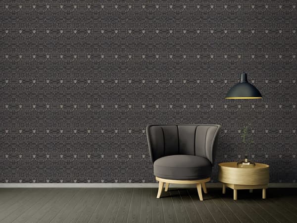 Non woven-tapet ornament Profhome 370494-GU slät glansigt mönster matt bakgrund färg silver svart 7,04 m2