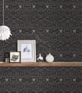 Miniatyrbild 5 av 6: Non woven-tapet ornament Profhome 370494-GU slät glansigt mönster matt bakgrund färg silver svart 7,04 m2