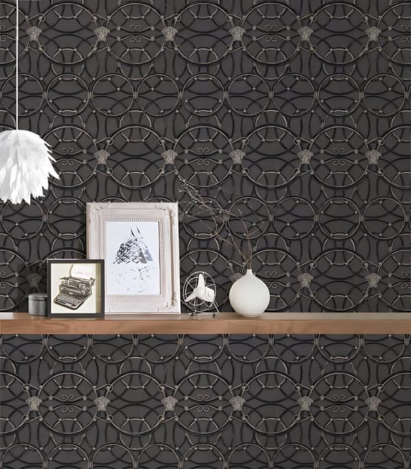 Non woven-tapet ornament Profhome 370494-GU slät glansigt mönster matt bakgrund färg silver svart 7,04 m2