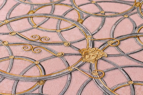 Non woven-tapet ornament Profhome 370496-GU slät glansigt mönster matt bakgrund färg silver guld rosa grå 7,04 m2