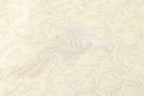 Non woven-tapet fågelmönster Profhome 370535-GU texturerad glansigt mönster matt bakgrund färg silver beige grädde 7,04 m2