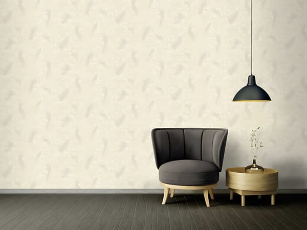 Non woven-tapet fågelmönster Profhome 370535-GU texturerad glansigt mönster matt bakgrund färg silver beige grädde 7,04 m2