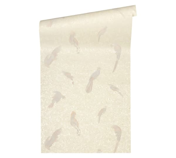 Non woven-tapet fågelmönster Profhome 370535-GU texturerad glansigt mönster matt bakgrund färg silver beige grädde 7,04 m2
