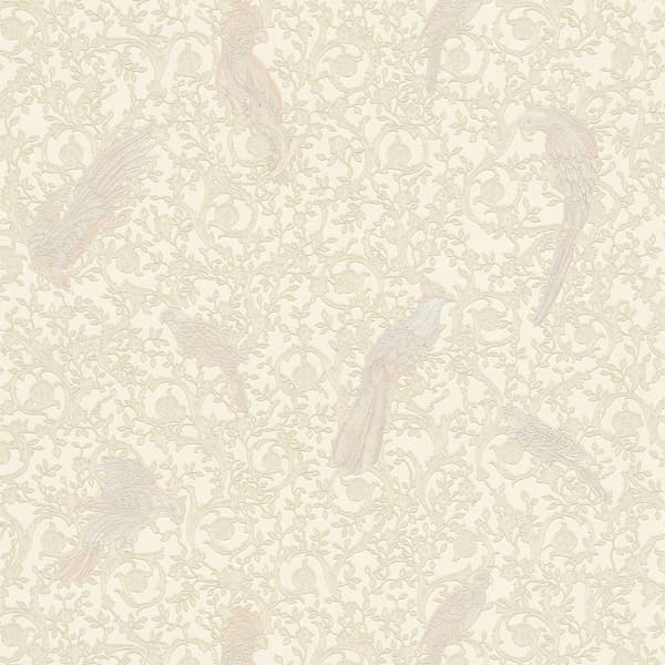 Non woven-tapet fågelmönster Profhome 370535-GU texturerad glansigt mönster matt bakgrund färg silver beige grädde 7,04 m2