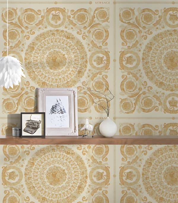 Ikke-vævet tapet ornament Profhome 370552-gu lidt tekstureret blank färg gylden beige creme 7,04 m2
