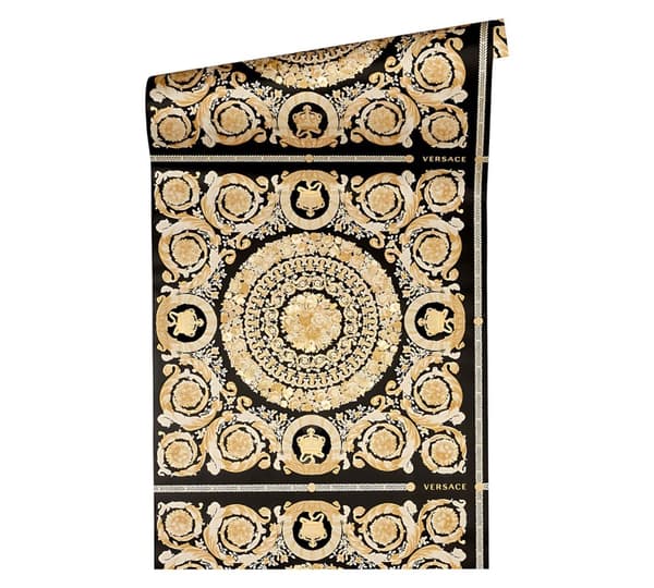 Ikke-vævet tapet ornament Profhome 370553-gu lidt tekstureret blank färg sort guld creme 7,04 m2