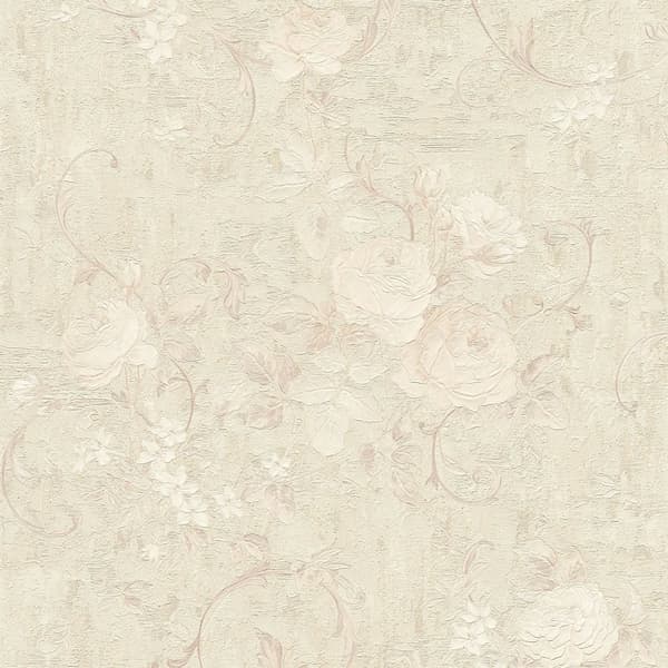 Non woven-tapet blomster Profhome 372244-GU lätt texturerad matt färg grå grädde beige 5,33 m2