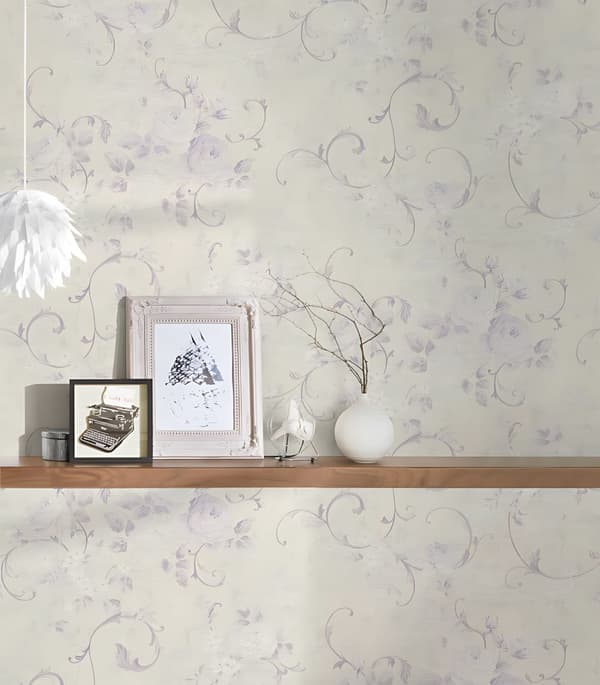Non woven-tapet blomster Profhome 372245-GU lätt texturerad matt färg violett grädde silver 5,33 m2