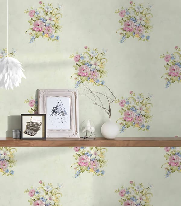 Non woven-tapet blomster Profhome 372255-GU lätt texturerad matt färg rosa grön 5,33 m2