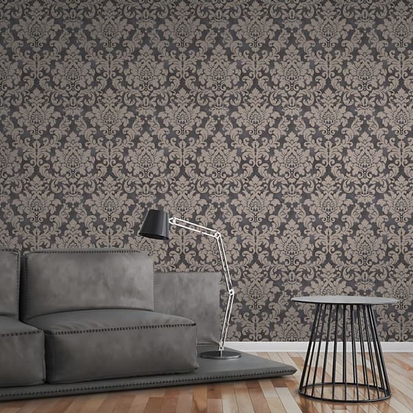 Ikke-vævet tapet glitter Profhome 372704-gu lidt tekstureret glitrende mønster mat baggrund färg sort sølv beige 5,33 m2