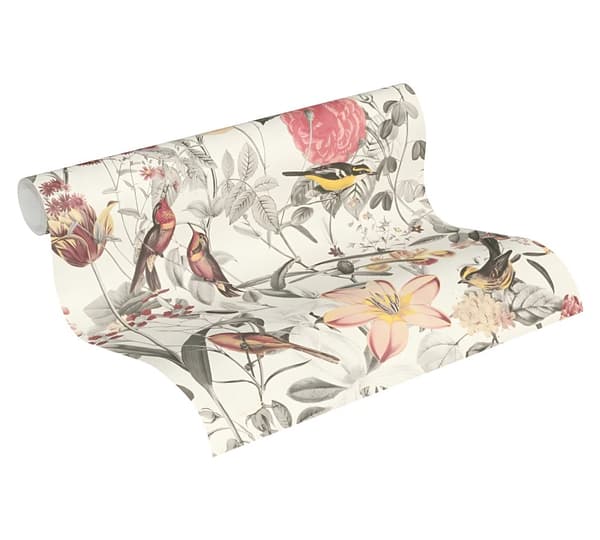 Non woven-tapet blomster Profhome 372761-GU slät matt färg röd gul grå 5,33 m2