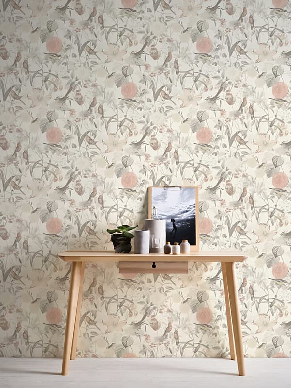 Non woven-tapet blomster Profhome 372762-GU slät matt färg grå rosa orange 5,33 m2
