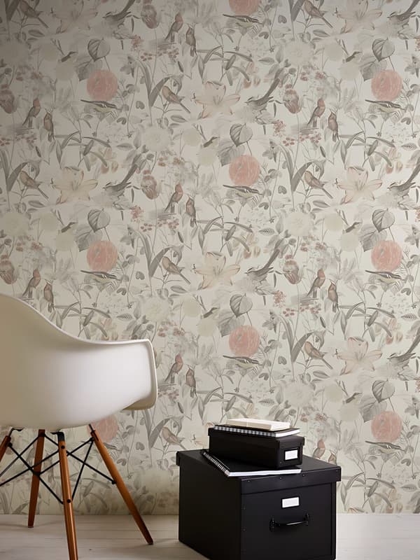 Non woven-tapet blomster Profhome 372762-GU slät matt färg grå rosa orange 5,33 m2