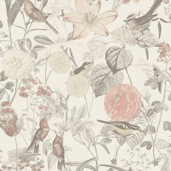 Non woven-tapet blomster Profhome 372762-GU slät matt färg grå rosa orange 5,33 m2