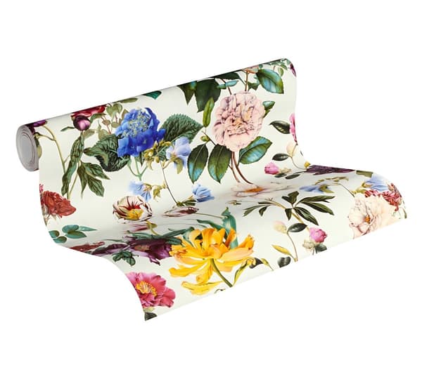 Non woven-tapet Blommig Profhome 373361-GU lätt texturerad matt färg grädde grön gul blå 5,33 m2