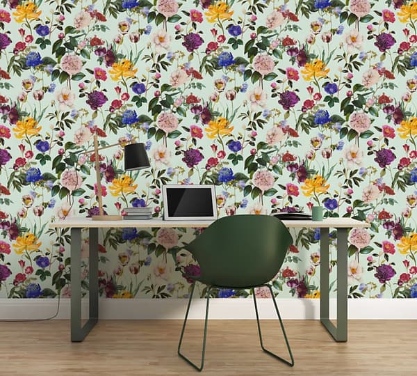 Non woven-tapet Blommig Profhome 373362-GU lätt texturerad matt färg blå grön röd 5,33 m2