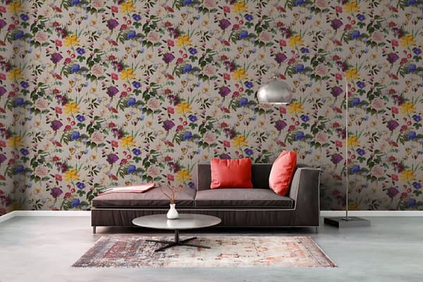 Non woven-tapet Blommig Profhome 373363-GU lätt texturerad matt färg rosa grön violett gul 5,33 m2