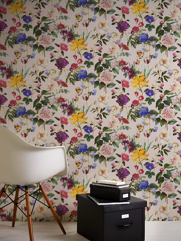 Non woven-tapet Blommig Profhome 373363-GU lätt texturerad matt färg rosa grön violett gul 5,33 m2