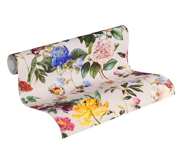 Non woven-tapet Blommig Profhome 373363-GU lätt texturerad matt färg rosa grön violett gul 5,33 m2