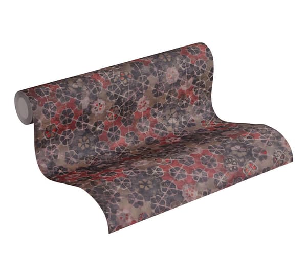 Non woven-tapet kakel mönster Profhome 373913-GU lätt texturerad matt mönster blank bakgrund färg brun röd röd 5,33 m2