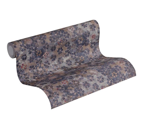 Non woven-tapet kakel mönster Profhome 373914-GU lätt texturerad matt mönster blank bakgrund färg violett brun 5,33 m2