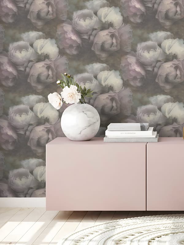 Non woven-tapet blomster Profhome 373921-GU lätt texturerad matt färg violett grön 5,33 m2