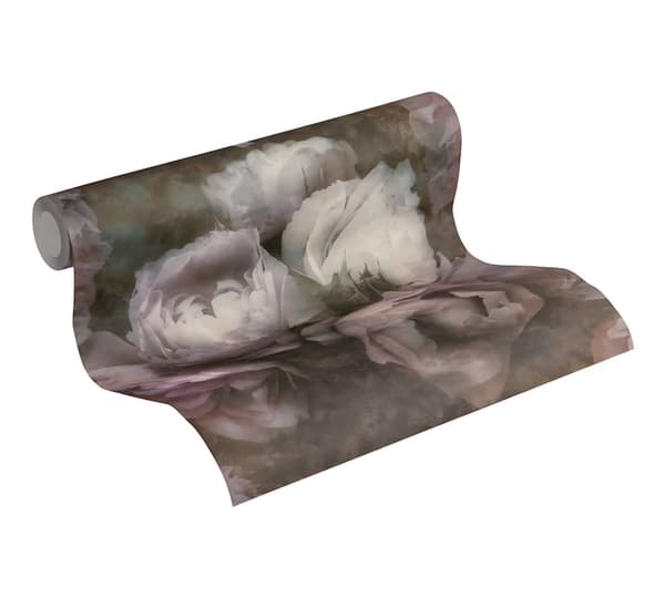 Non woven-tapet blomster Profhome 373922-GU lätt texturerad matt färg violett grå vit 5,33 m2