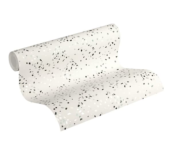 Non woven-tapet sten utseende Profhome 373942-GU lätt texturerad glansigt mönster matt bakgrund färg vit svart silver 5,33 m2