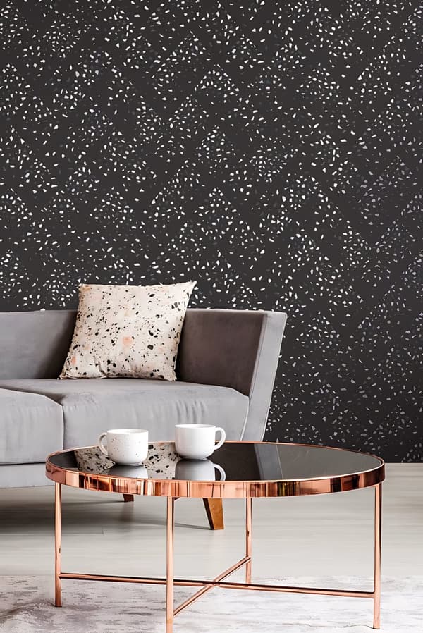 Non woven-tapet sten utseende Profhome 373945-GU lätt texturerad glansigt mönster matt bakgrund färg svart guld grå 5,33 m2