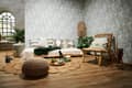 Miniatyrbild 5 av 8: Non woven-tapet blomster Profhome 373964-GU lätt texturerad matt färg grön grädde beige 5,33 m2