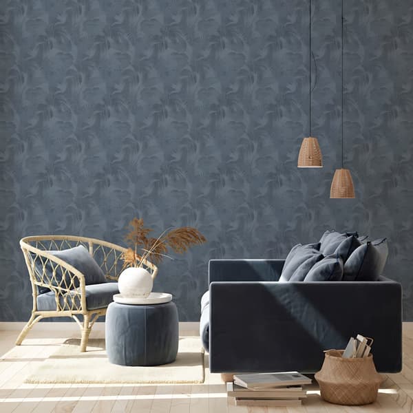 Non woven-tapet blomster Profhome 373965-GU lätt texturerad matt färg blå 5,33 m2