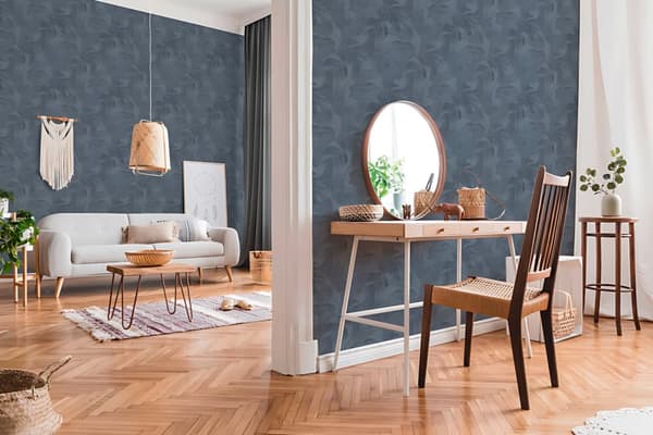 Non woven-tapet blomster Profhome 373965-GU lätt texturerad matt färg blå 5,33 m2
