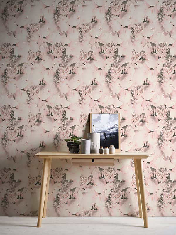 Non woven-tapet blomster Profhome 373982-GU slät matt färg rosa grädde 5,33 m2