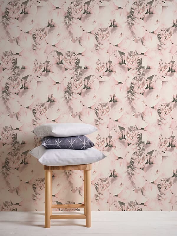 Non woven-tapet blomster Profhome 373982-GU slät matt färg rosa grädde 5,33 m2