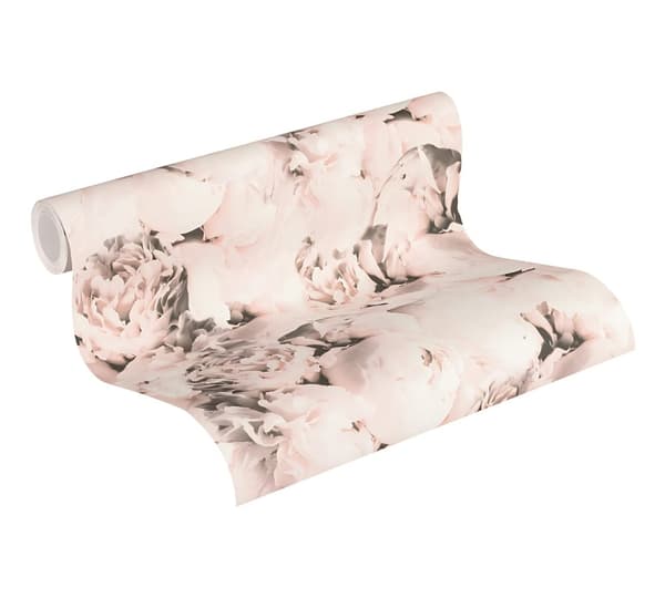 Non woven-tapet blomster Profhome 373982-GU slät matt färg rosa grädde 5,33 m2