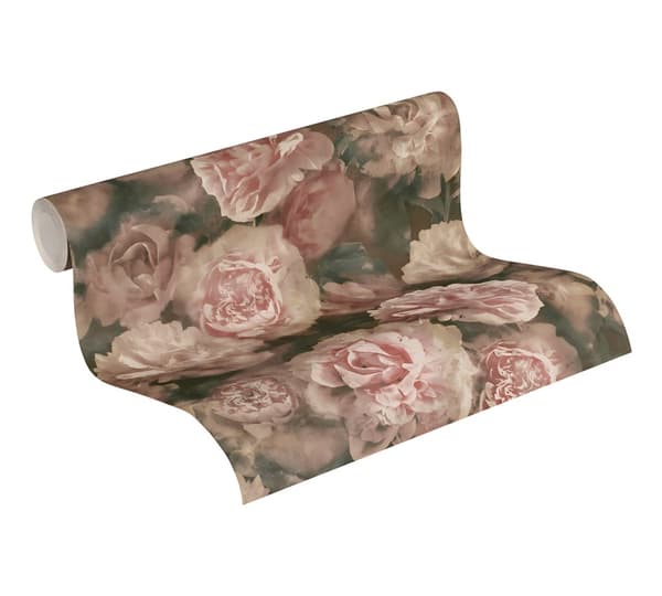 Non woven-tapet blomster Profhome 374022-GU lätt texturerad matt färg rosa röd svart 5,33 m2
