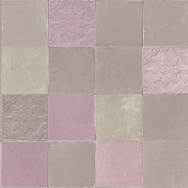 Non woven-tapet kakel mönster Profhome 374062-GU lätt texturerad matt färg grå violett beige 5,33 m2