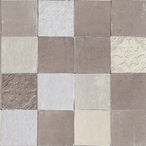 Non woven-tapet kakel mönster Profhome 374063-GU lätt texturerad glansigt färg grå grädde 5,33 m2