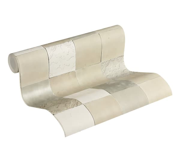 Non woven-tapet kakel mönster Profhome 374064-GU lätt texturerad glansigt färg grädde grå 5,33 m2