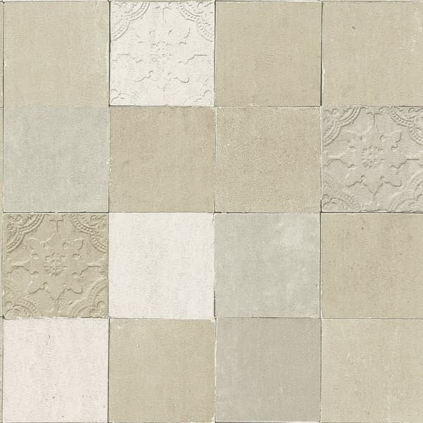 Non woven-tapet kakel mönster Profhome 374064-GU lätt texturerad glansigt färg grädde grå 5,33 m2