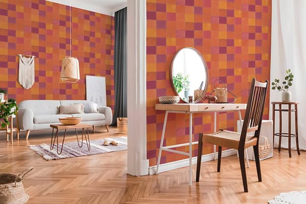 Non woven-tapet kakel mönster Profhome 374065-GU lätt texturerad matt färg orange röd 5,33 m2