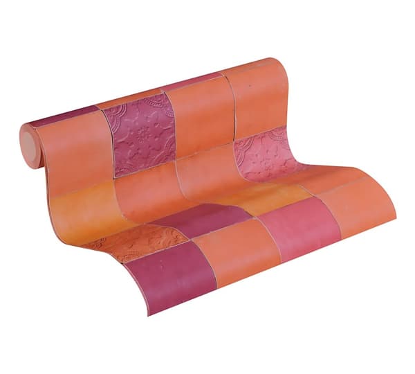 Non woven-tapet kakel mönster Profhome 374065-GU lätt texturerad matt färg orange röd 5,33 m2