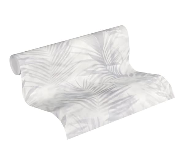 Non woven-tapet palmer Profhome 374115-GU lätt texturerad matt färg grå vit grädde 5,33 m2