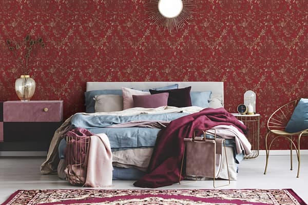 Ikke-vævet tapet used look Profhome 374131-gu lidt tekstureret blank mønster mat baggrund färg rød guld 5,33 m2