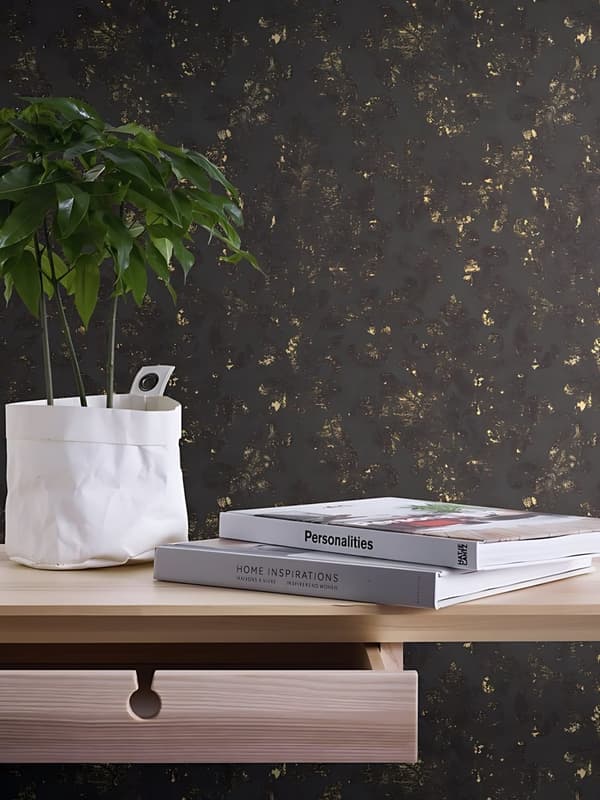 Non woven-tapet begagnad utseende Profhome 374132-GU lätt texturerad matt färg svart guld 5,33 m2